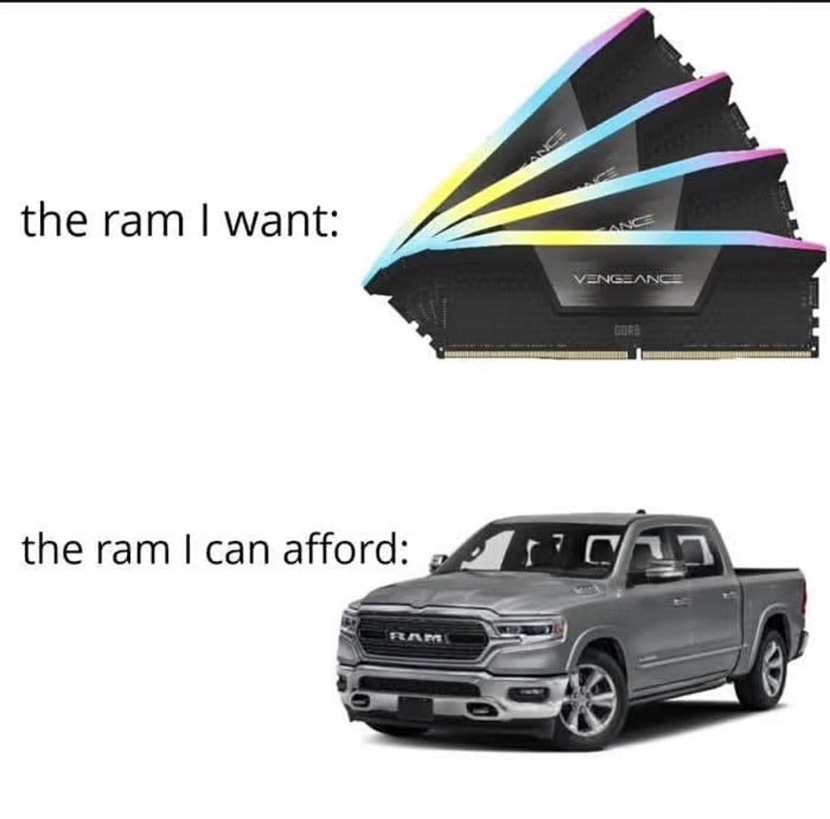 Why RAM is so expensive meme, The ram i want vs the ram i can afford